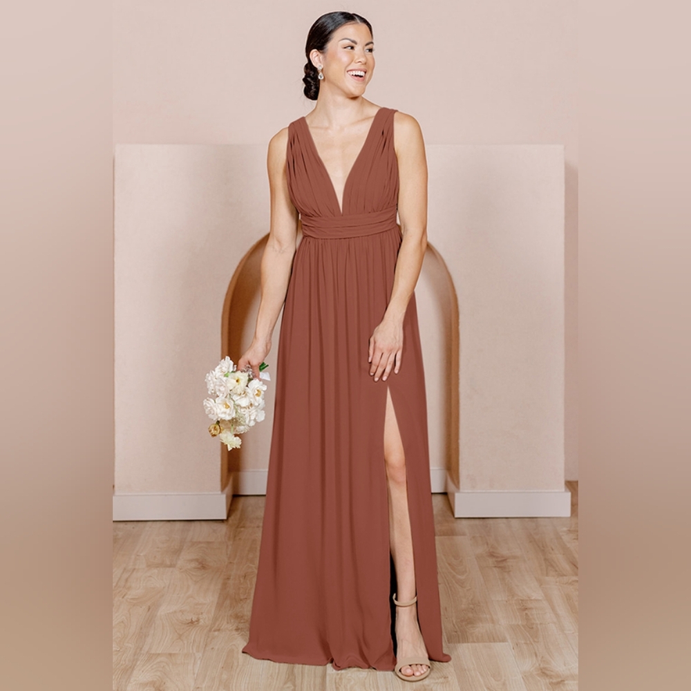 Revelry Cinnamon Rose Lanai Modest Empire Waist‎ Chiffon Bridesmaid Dress Sz 4